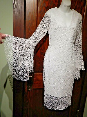 #ad WHITE WITCH COBWEB DRESS angel bell sleeves spider web lace gothic XS S 3F $30.00