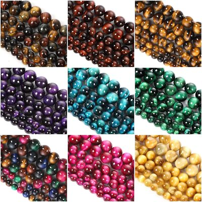 #ad Pick 4 6 8 10 12MM Natural Multicolor Tiger Eye Loose Beads for Making Jewelry $3.39
