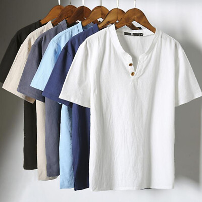 #ad Mens V Neck Solid Color Short Sleeve Tee Shirts Loose Plain T Shirt Tops Casual $10.22