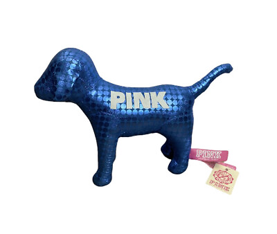 #ad Victoria#x27;s Secret PINK Collectible Plush Dog Stuffed Animal Blue Metallic 8quot; Tag $21.00
