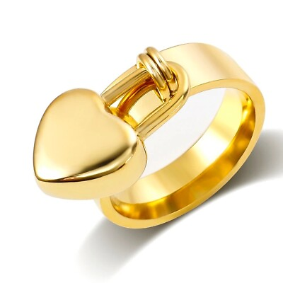 #ad ZARD Dangling Heart Charm Ring in Gold Vermeil $23.34