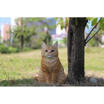 #ad Cat Sitting Blackamp;White Orange Resin Garden Statue Home Garden Yard Decor $53.03