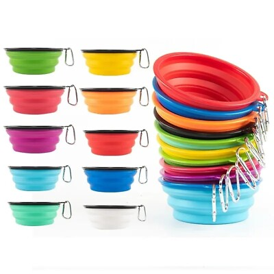 #ad 350ml Large Collapsible Dog Pet Folding Silicone Bowl Outdoor Travel Portable $13.00