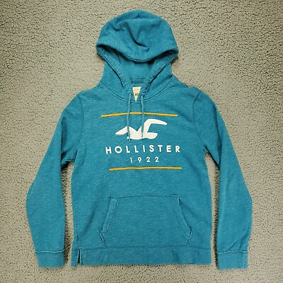 #ad Hollister Hoodie Mens S Teal Blue Hooded Sweatshirt Ca Beach Coastal $10.58