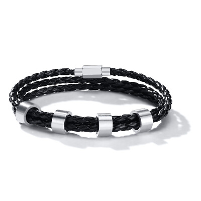 #ad Personalized Name Genuine Men Leather Bracelet 1 7 Beads Adjustable Wristband $13.98