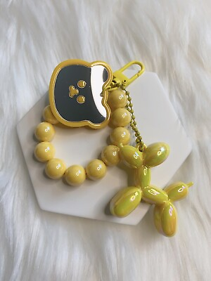 #ad Yellow Puppy Dog keychain Purse Bag charm key fob Beaded chain strap Mirror Bear $12.99