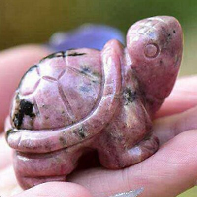 #ad Natural Pink Rhodonite Quartz Carved Longevity Turtle Crystal Reiki Chakra Stone $4.55