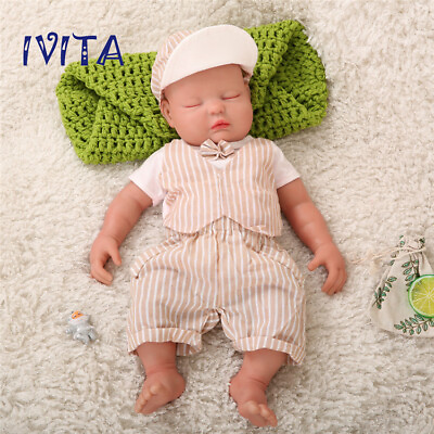 #ad 18#x27;#x27; Silicone Reborn Baby Boy Eyes Closed Sleeping Cute Doll Infant Xmas Gift $118.30