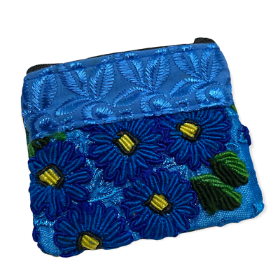 #ad Sebastian Giron Guzman blue floral embroidered luxury elegant designer pouch $22.92