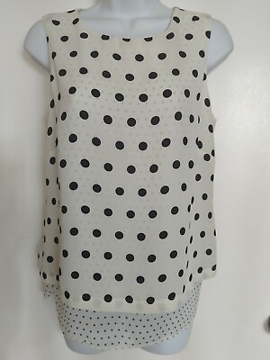 #ad Rose Olive womens top blouse polka dot Size Small Small zip back black Yvory $10.25