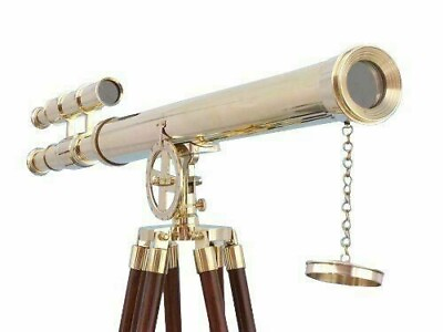 #ad Maritime Solid Brass Telescope Double Barrel Vintage Handmade With Wooden Tripod $195.28