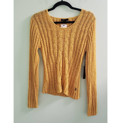 #ad NWT BCBGMaxazria Dull Yellow Woven Pullover Sweater Size Large $160 $79.99