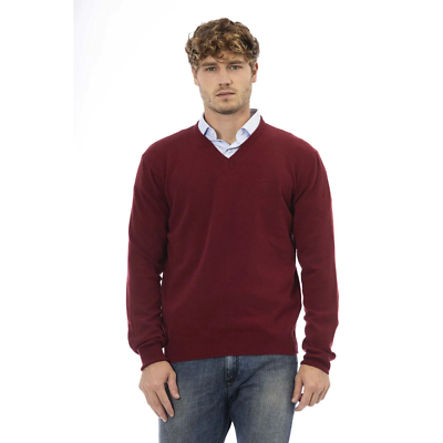 #ad Sergio Tacchini Classic Burgundy Wool V Neck Sweater $63.95