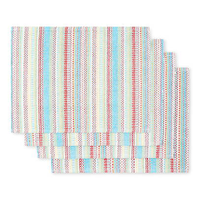 #ad Chunky Stripe Fabric Placemat Set 4 Piece Multicolor $15.00