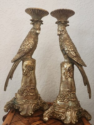 #ad Pair Of Gold Parrot Bird Candle Holder Candlesticks 16” T🦜 $149.00