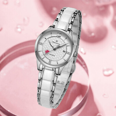 #ad Lady Ceramic Strap Mini Dial Wristwatch Dress Calendar Luminous Waterproof Watch $40.30