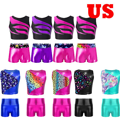 #ad US Girls#x27; Kids 2 Piece Active Set Dance Sport Outfits Gymnastics Dancing Clothes $7.19