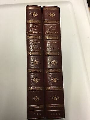 #ad 1886 The Lives of the Sheridans By Percy Fitzgerald Red Leather 2 Vols. Errata $225.00