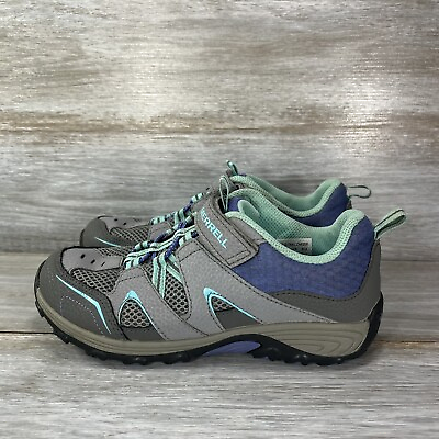 #ad Merrell Kids Gray Purple Hook And Loop Hiking Shoes Size 3.5 M $29.99