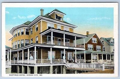 #ad 1920#x27;s OCEAN CITY MARYLAND MD HASTINGS HOTEL BOARDWALK KAUFMANN ANTIQUE POSTCARD $19.95