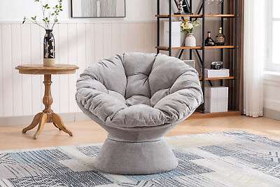 #ad Chenille Swivel Accent Chair Round Barrel Chair Papasan Chair Lounge Gray $249.99