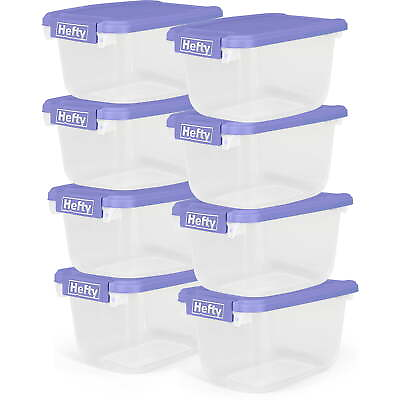 #ad Hefty 6.5 qt Clear Storage Bin with Blue Lid 8 Pack Double Layered Edge Base USA $27.98