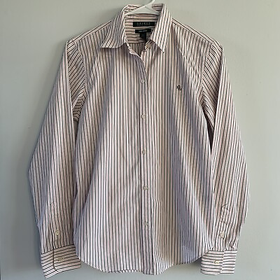 #ad Ralph Lauren Size Small Striped Top Non Iron Button Up Dress Shirt Collar Womens $29.93