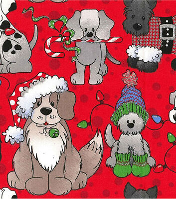 Christmas Dogs FQ Fat Fabric Quarter Dalmation Scotty Saint Bernard Puppy $2.90