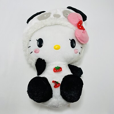 #ad Sanrio Hello Kitty Panda Plush 14” Toy Costume Doll Strawberry Girl White Pink $36.89