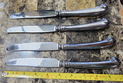 #ad LOT OF 4 VINTAGE HONG KONG STAINLESS STEEL PISTOL HANDLED PLACE DINNER KNIVES🍽 $23.99