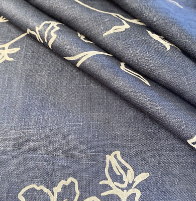 #ad 100% Medium Heavy Gray Floral Printed Linen Fabric By The Yard $21.74