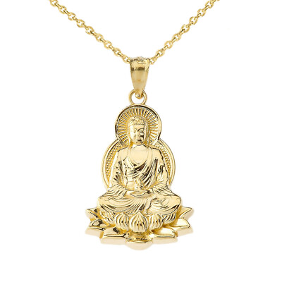 #ad Gold Buddha In Lotus Flower Pendant Necklace in yellow White Rose $329.99