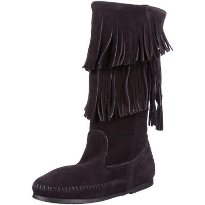 #ad Minnetonka Womens Calf Hi Black Suede Moccasin Boots 10 Medium BM BHFO 9032 $79.46