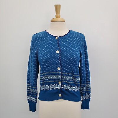 #ad Aerie Womens Button Snowflake Cardigan Sweater Size L Blue Angora Cashmere Blend $24.98