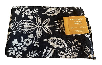 #ad Distant Lands Black 30x54bath Towel 100% Cotton Folk Floral $14.00