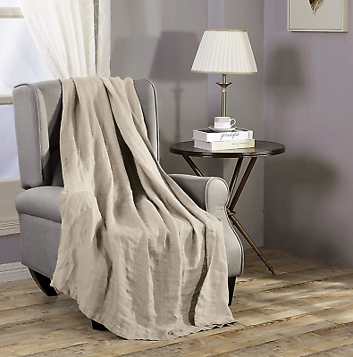 #ad Brussels 100% Belgian Flax Linen Throw Blanket for Couch Bed Super Soft $68.95