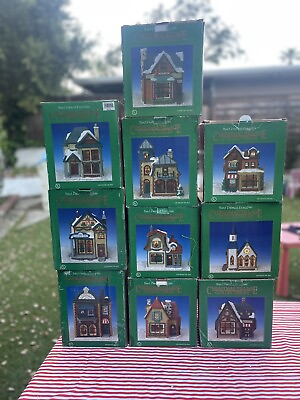 #ad Lot Of 10 hand painted porcelain Christmas Village Collectibles $75.00