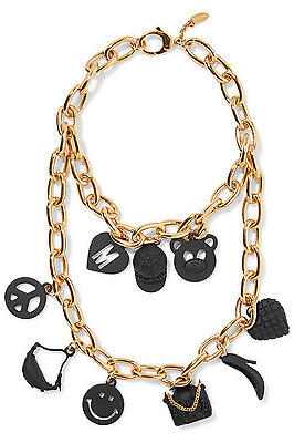 #ad $895 Moschino Couture Jeremy Scott Gold Black Metal Necklace Teddy Peace Smiley $309.00