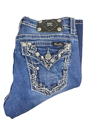 #ad Miss Me Womens Boot Cut Jeans Sz 28 Embroidered Denim Embellished Rhinestone $34.99