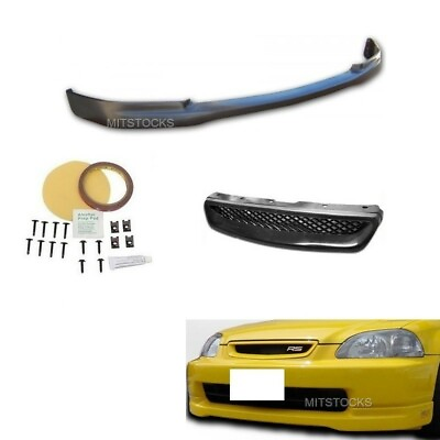 #ad FOR 96 97 98 CIVIC 2 3 4 DR CTR PU BLACK ADD ON FRONT BUMPER LIP MESH GRILL $85.88
