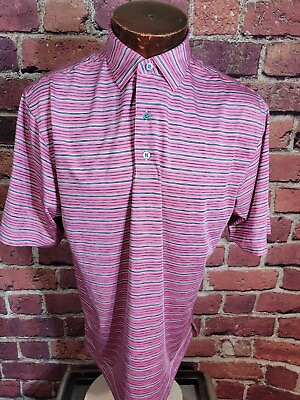 #ad Footjoy Men#x27;s L Pink Gray White Striped Short Sleeve Golf Polo Shirt 🛺 $27.98