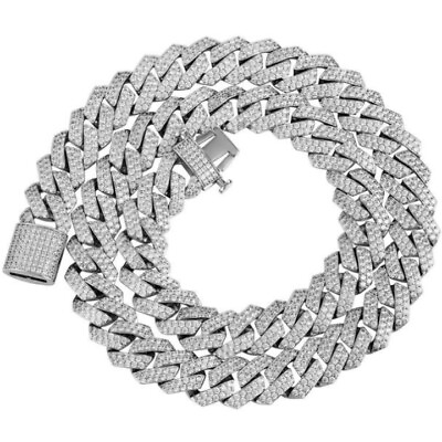 #ad Men#x27;s White Gold Plated Iced CZ Stainless Steel Miami Cuban Link Bracelet Chain $65.79