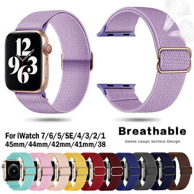 #ad Solo Loop Nylon Stretchy Strap Band For Apple Watch Series 9 8 7 6 SE 44 41 45mm $3.79