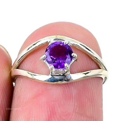 #ad Natural Amethyst Gemstone Statement Purple Ring Size 6 925 Sterling Silver $7.99