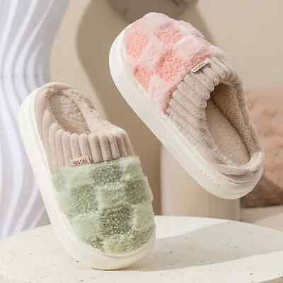 #ad Winter Toe Wrap Warm Plaid Cotton Slippers Thick Soft Sole Slides Non slip Shoes $16.99