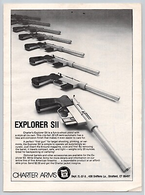 #ad 1982 Charter Arms Explorer SII Pistol .22 LR Semi Automatic Print Ad $9.99