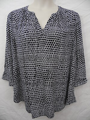 #ad WILLI SMITH Plus 2X Black White Pullover Lightweight Rayon Blouse Shirt Blouse $9.99