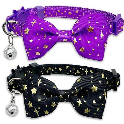 #ad 2 Pack Cat Collar with Bow Tie and Bell Kitty Kitten Starshine Collar Breakaw... $8.66