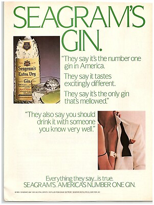 #ad 1986 Seagram#x27;s Gin Vintage Print Ad Green Font Men#x27;s Tuxedo Bowtie Woman#x27;s Arm $11.50