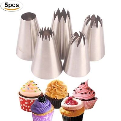 #ad 5pcs pack Large Piping Tips Set Stainless Steel Russian Icing Piping Nozzles $15.03